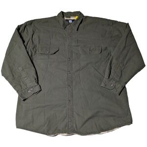 VTG WORLD ISLAND OUTDOORS SHACKET Men XL Green Flannel Lined Shirt Jacket